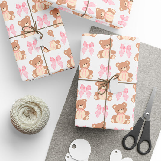 Wrapping Paper — Cute Pink Teddy Bear Pattern Gift Wrap